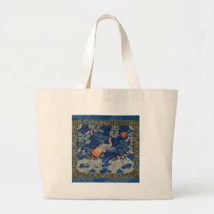 Bolso De Tela Gigante Bird Blue Chinese Embroidery Vintage