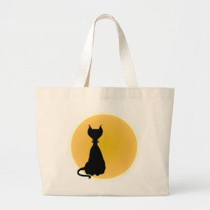 Bolso De Tela Gigante Black Cat & Yellow Moon Halloween Art