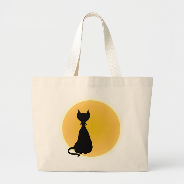 Bolso De Tela Gigante Black Cat & Yellow Moon Halloween Art (Frente)