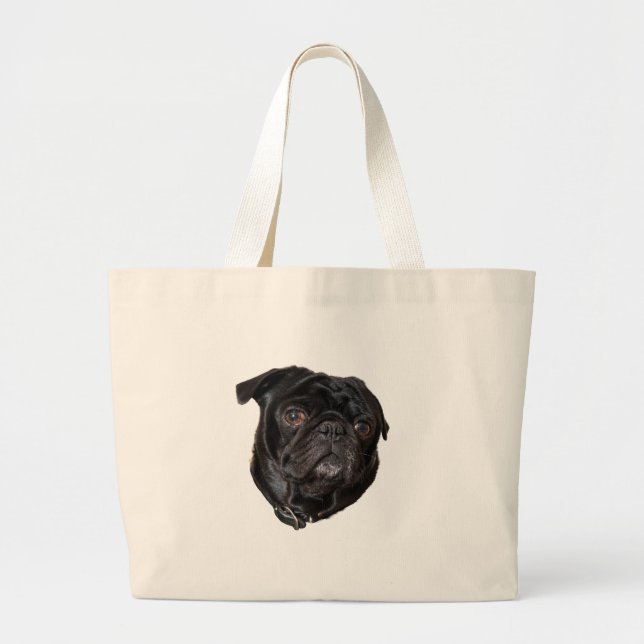 Bolso De Tela Gigante Black Funny Pug (Frente)