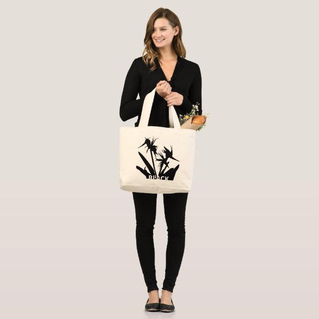 Bolso De Tela Gigante BLACK - Tote bag con  Flor del paraiso en negro (Anverso (modelo))