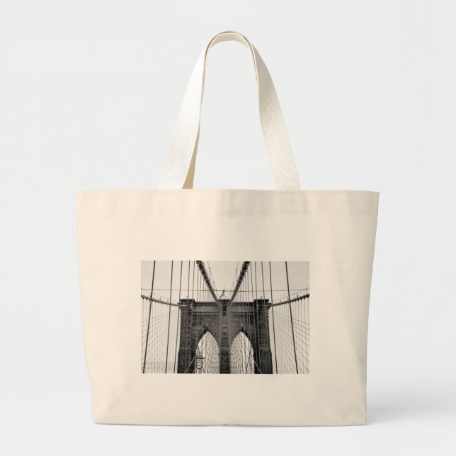 Bolso De Tela Gigante Black White Brooklyn Bridge Nueva York (Frente)