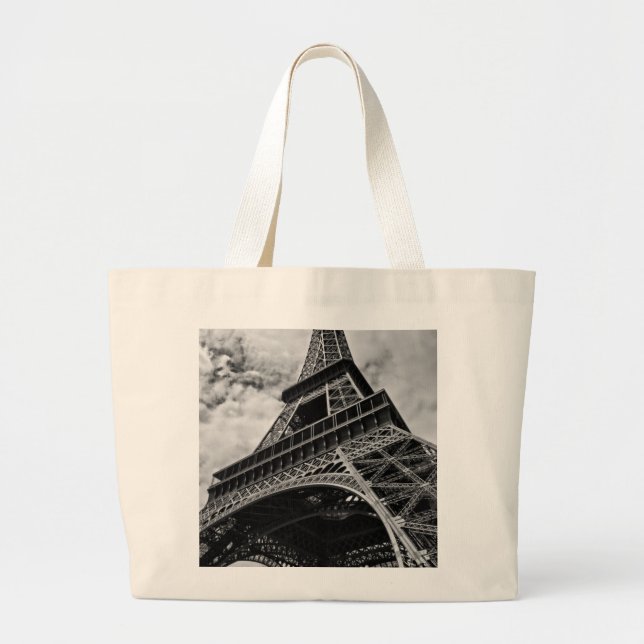 Bolso De Tela Gigante Black White Eiffel Tower Paris Europe Travel (Frente)
