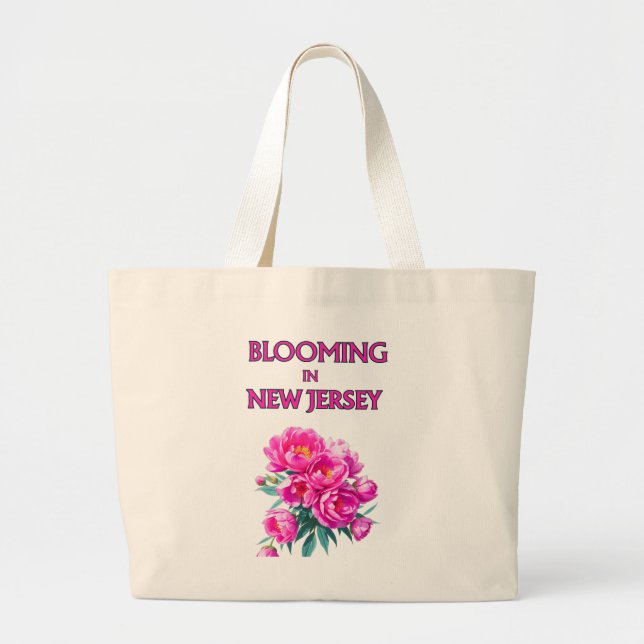 BOLSO DE TELA GIGANTE BLOOMING IN NJ , PINK PEONIES FLORAL CANVAS TOTE (Frente)