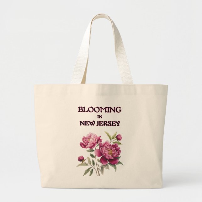 BOLSO DE TELA GIGANTE  BLOOMING IN NJ, PURPLE PEONIES FLORAL TOTE BAG (Frente)