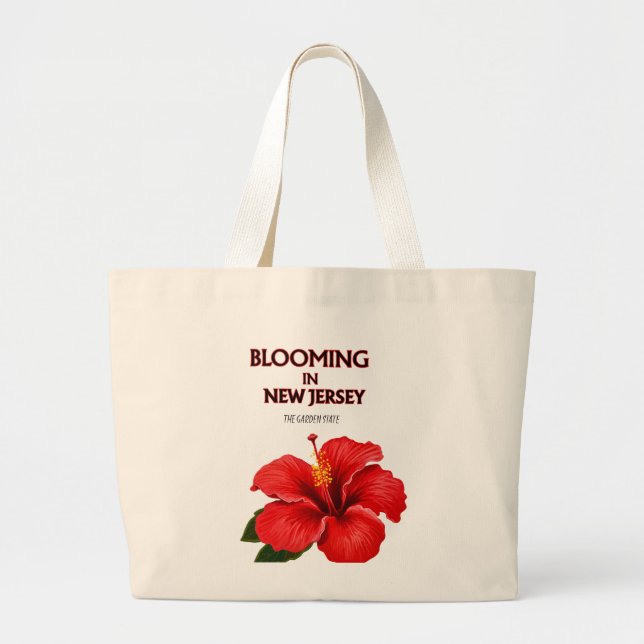 BOLSO DE TELA GIGANTE BLOOMING IN NJ, RED HISBICUS FLORAL CANVAS TOTE  (Frente)
