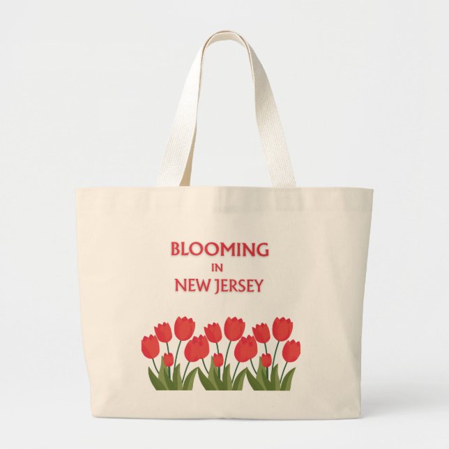 BOLSO DE TELA GIGANTE BLOOMING IN NJ, RED TULIPS FLORAL CANVAS TOTE  (Frente)