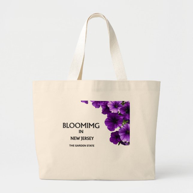 BOLSO DE TELA GIGANTE  BLOOMING IN NJ , VIOLETS FLORAL CANVAS TOTE BAG (Frente)