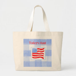 Bolso De Tela Gigante Blue Check Watercolor USA Flag 