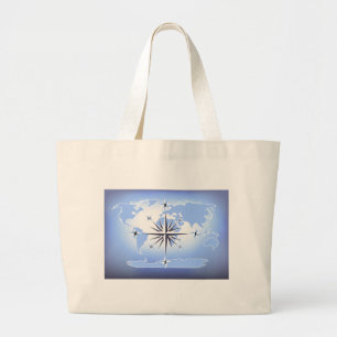 Bolso De Tela Gigante Blue Compass Rosa World Map Canvas Tote Bag