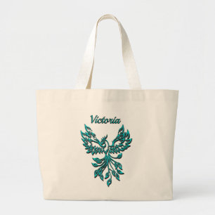 Bolso De Tela Gigante Blue Phoenix Rising en White Personal