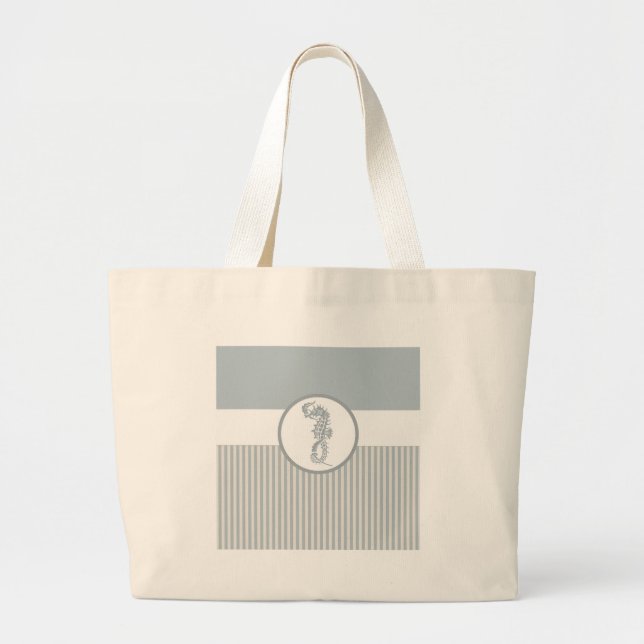 Bolso De Tela Gigante Blue Seahorse Blue Classic Nautical Elegant (Frente)