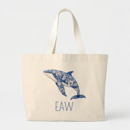 Bolso De Tela Gigante Blue Toile Floral Beach Dolphin Personalizado