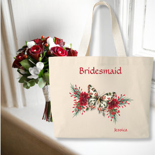 Bolso De Tela Gigante Boda de invierno Vintage mariposa Poinsettia