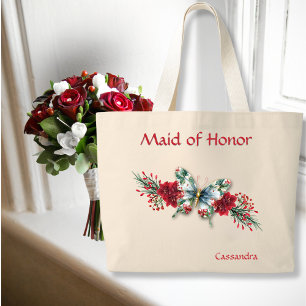 Bolso De Tela Gigante Boda de invierno Vintage mariposa Poinsettia