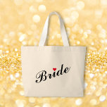Bolso De Tela Gigante Boda de novia ducha de novia fiesta de soltera<br><div class="desc">Hermoso y elegante guión de tipografía en blanco sobre negro,  corazón rojo,  elegante,  versátil,  moderno,  duradero,  bolsa de yumbo de algodón 100% para la novia para ducha de novia,  fiesta de soltera,  boda.</div>