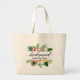 Bolso De Tela Gigante Boda floral tropical caligrafía dama de honor