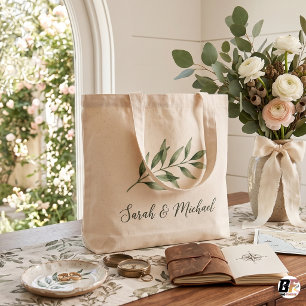 Bolso De Tela Gigante Boda Personalizada Botánica Minimalista de Verde