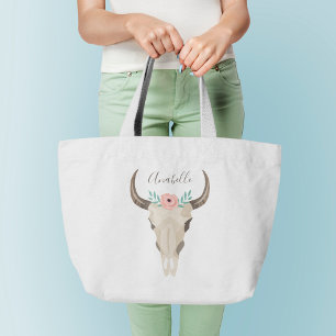 Bolso De Tela Gigante Boho Cow Skull