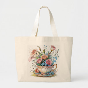 Bolso De Tela Gigante Boho Floral Teacup - Whimsical Flor Art Tote Bag