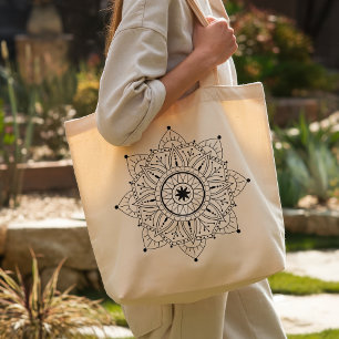 Bolso De Tela Gigante Boho Mandala Black Line Art
