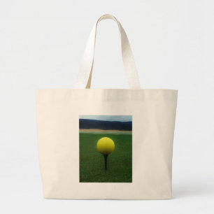 Bolso De Tela Gigante Bola de golf amarilla en un campo de golf de monta