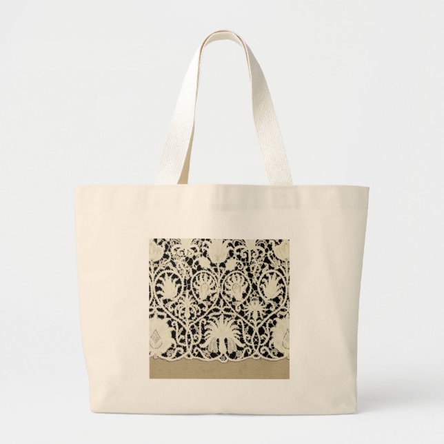 Bolso De Tela Gigante Bonito clásico blanco de línea de encaje antiguo b (Frente)