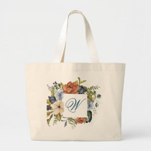 Bolso De Tela Gigante Bonito marco floral con monograma