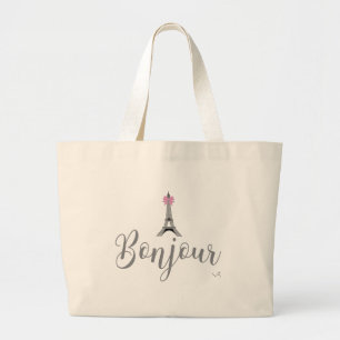Bolso De Tela Gigante Bonjour-Eiffel Torre Bow Rosa