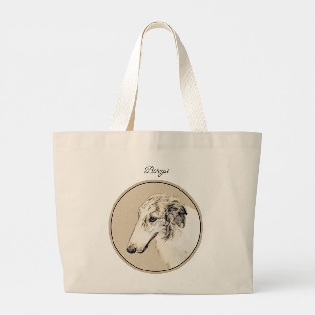 Bolso De Tela Gigante Borzoi Silver Brindle Pintura de perro lobo (Reverso)