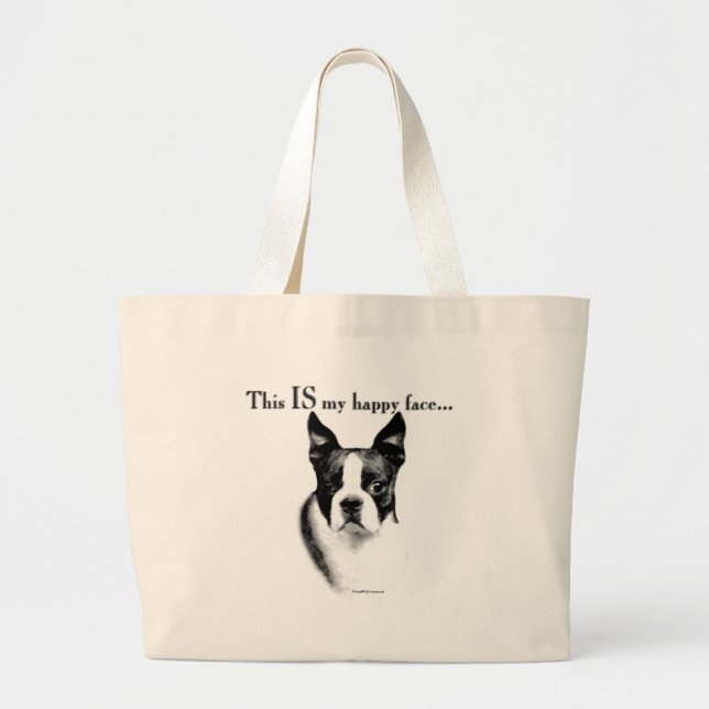 Bolso De Tela Gigante Boston Terrier Happy Face (Frente)