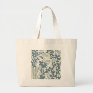 Bolso De Tela Gigante Botánico Japonés Azul Vintage: Helecho de Hoja Cre