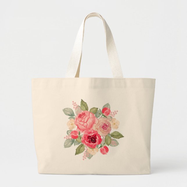 Bolso De Tela Gigante Bouquet of Painted Pink Roses (Frente)