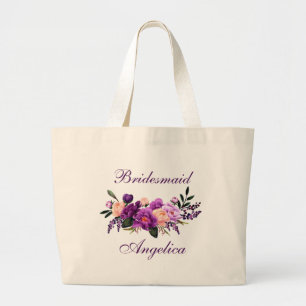 Bolso De Tela Gigante Bridesmaid con flores moradas ultravioleta