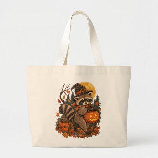 Bolso De Tela Gigante Bruja Mapache Vintage Halloween Calabaza Otoño