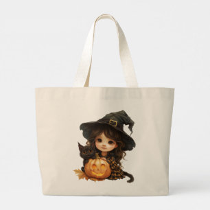 Bolso De Tela Gigante Bruja y Gato Pequeños y Lindos