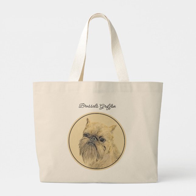 Bolso De Tela Gigante Bruselas Griffon Pintura Rough Cute Dog Art (Reverso)