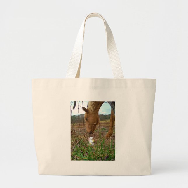 Bolso De Tela Gigante Buey y flor de primavera Bunny (Frente)