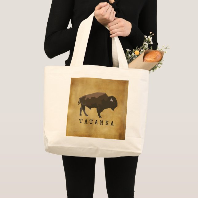 Bolso De Tela Gigante Búfalo nativo americano | Bison | Dibujo de Tatank (Anverso (producto))