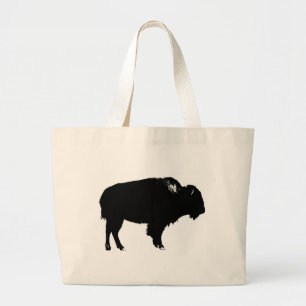 Bolso De Tela Gigante Búfalo negro y blanco de Bison Silhouette Pop Art