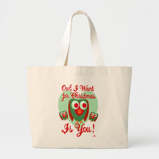 Bolso De Tela Gigante Búho, Quiero El Divertido Día De Navidad (Frente)