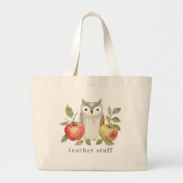 Bolso De Tela Gigante Búho y manzanas de acuarela para maestros