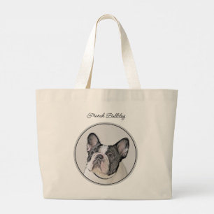 Bolso De Tela Gigante Bulldog francés pinta pintura de perro negro blanc