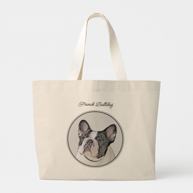 Bolso De Tela Gigante Bulldog francés pinta pintura de perro negro blanc (Reverso)