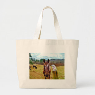 Bolso De Tela Gigante Bunny de Pascua y caballo marrón