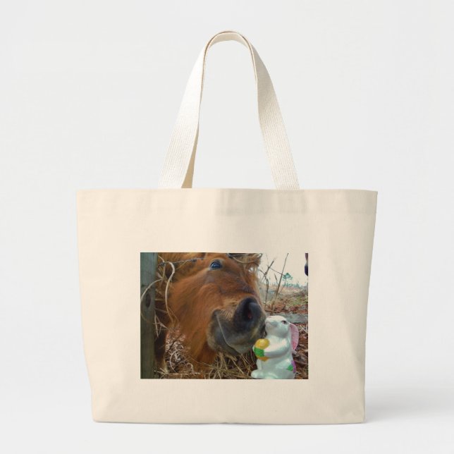 Bolso De Tela Gigante Bunny de Pascua y caballo marrón (Frente)