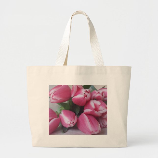 Bolso De Tela Gigante Buquete de primavera floral de tulipanes rosados,  (Frente)