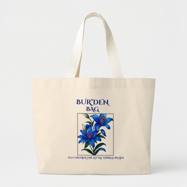BOLSO DE TELA GIGANTE BUR'DEN BAG , BLUE LILLIES NEUTRAL CANVAS TOTE BAG (Frente)