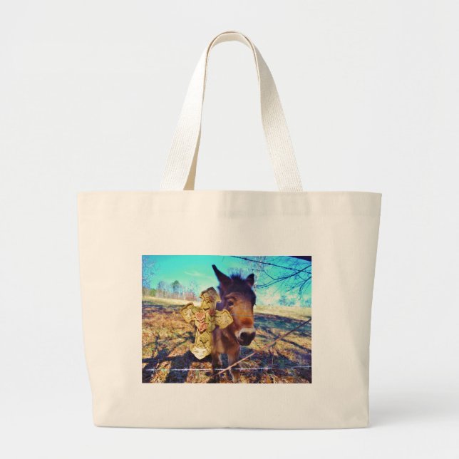 Bolso De Tela Gigante Burro con cruz Rosa (Frente)