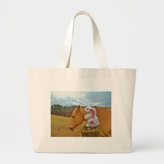 Bolso De Tela Gigante Caballo amarillo, conejo de primavera (Frente)